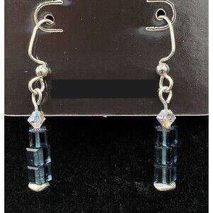 Handmade Candle AB Clear & Blue Crystal Silver Tone Bead Earrings by Neanie-Bot